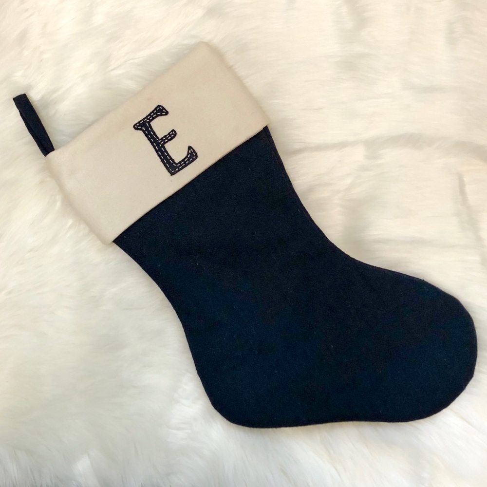 Letter E Initial Navy Blue Christmas Stocking